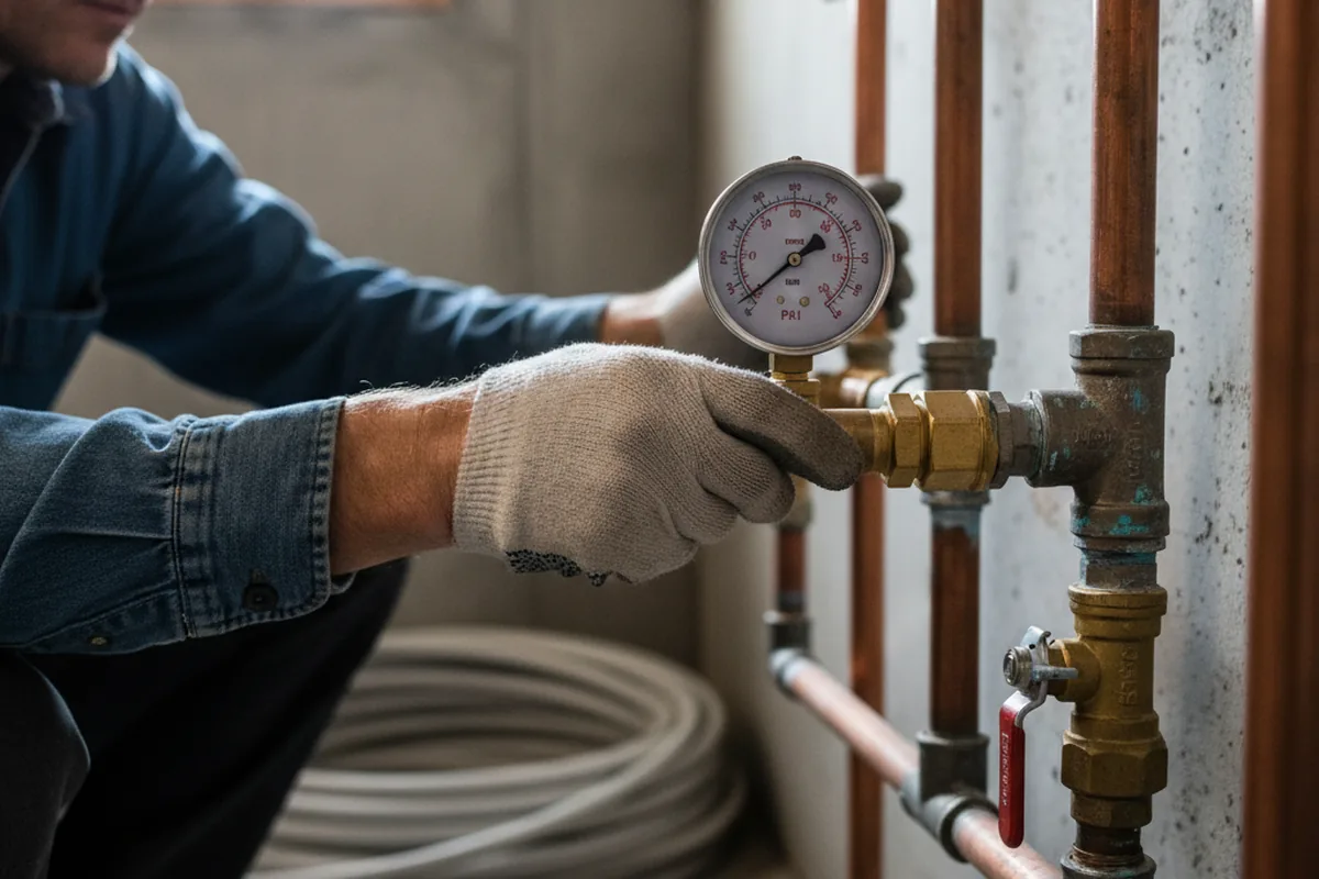 Pressure testing a repaired line during Water Line Repair in Monroe Township
